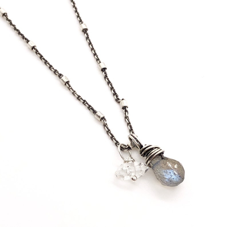 Labradorite and Sterling Silver Necklace Herkimer Diamond