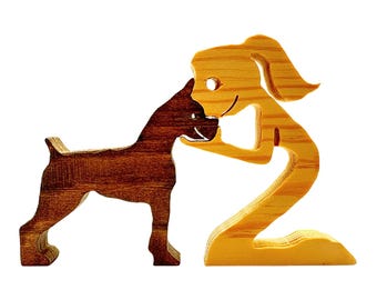 Handcrafted Wooden Boxer and Person Figurine