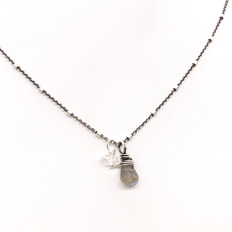 Labradorite and Sterling Silver Necklace Herkimer Diamond