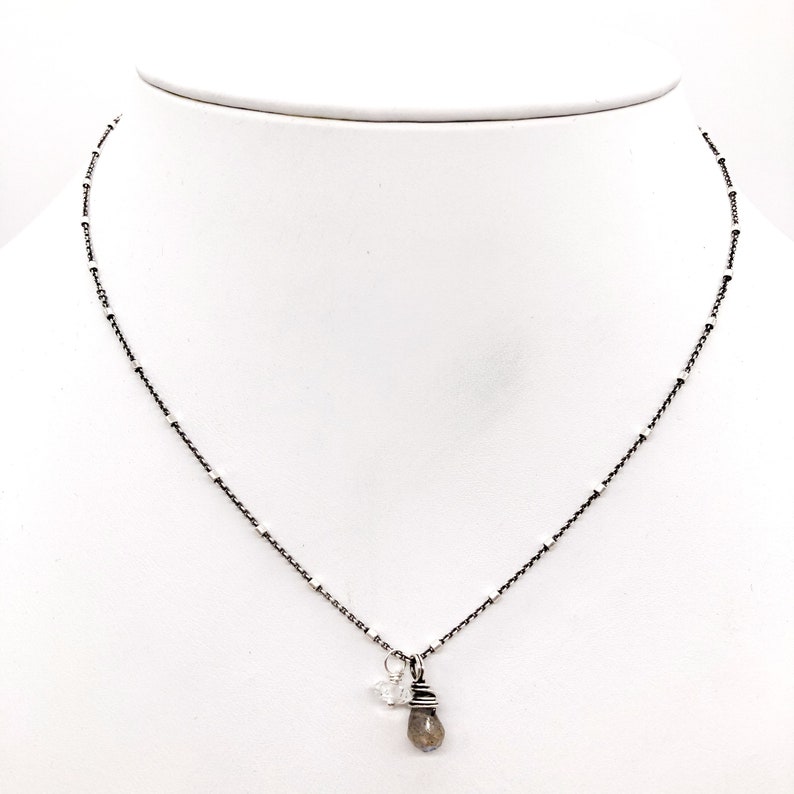 Labradorite and Sterling Silver Necklace Herkimer Diamond