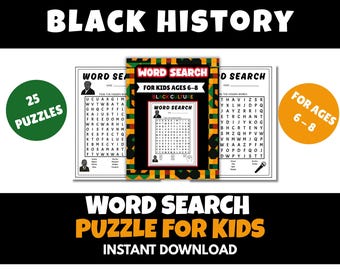 Schwarze Geschichte Wortsuchrätsel: Druckbare PDF (Instant Download)