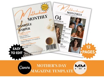 Mother's magazine Canva template celebrate mothers day birthday special occasion editable magazine cover articles table of contents download