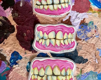 Handmade Teeth Stickers: Quirky Laptop Decals