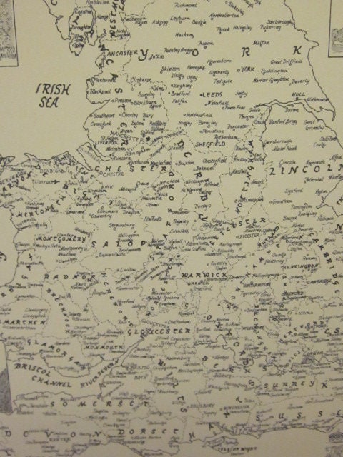 Hand Drawn Map of England and Wales in Pen and Ink - Etsy