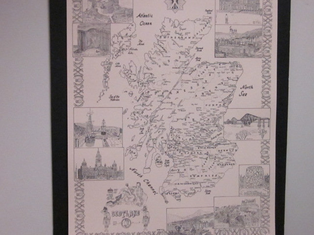 Hand Drawn Map of Scotland in Pen and Ink - Etsy