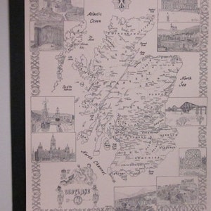 Hand Drawn Map of Scotland in Pen and Ink