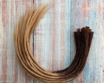 Ombre#4/27 (Medium Brown→Honey Blonde) Permanent Human Hair Dreadlock Extensions(Loose Top & Loose Ends)