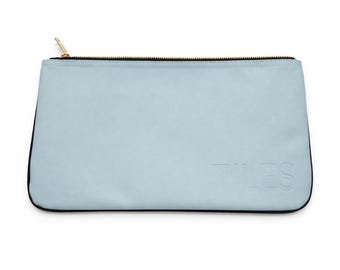 Mahjong Tile Bag, Vegan Leather, Embossed, Light and Navy Blue