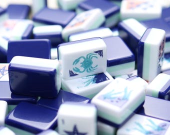Engraved Mahjong Tile Set, Navy blue, Pre-Order