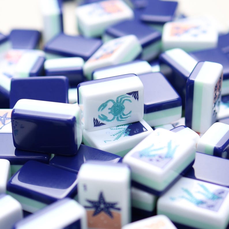 Engraved Mahjong Tile Set, Navy blue, Pre-Order image 1