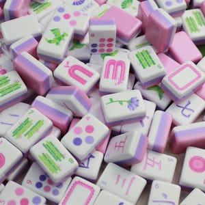 Engraved Mahjong Tile Set, 3-layer, Pink image 1
