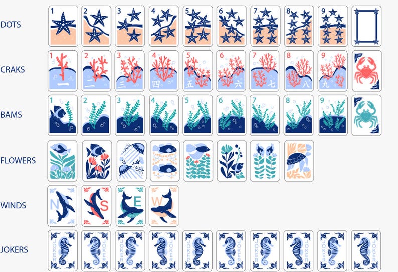 Engraved Mahjong Tile Set, Navy blue, Pre-Order image 3