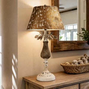 French Country Table Lamp with Distressed Gold Shade