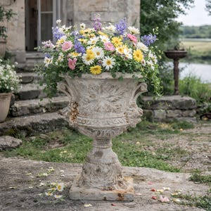Fransk stenurnaplanter, vintage trädgårdspiedestalvas 20”