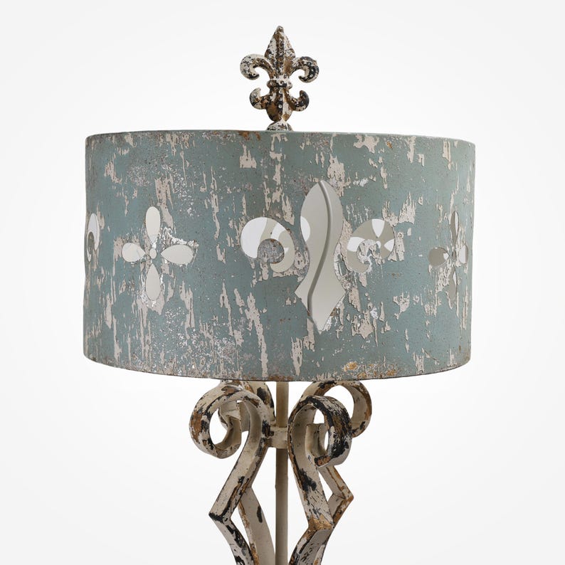 Vintage French Country Table Lamp With Distressed Metal Base - Etsy