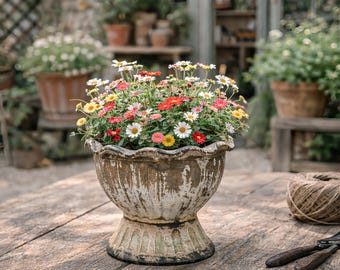 Vintage Urn Planter, French Country Pedestal Pot