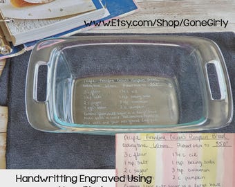 Handwritten Recipe Loaf Pan | Custom Engraved Bread Bakeware | Family Heirloom Gift | Memorial Kitchen Keepsake