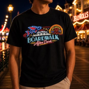 Boardwalk After Dark - Camiseta de Disney Boardwalk, Baile del Atlántico, Peces Voladores, Jellyrolls, Camiseta de Disney World