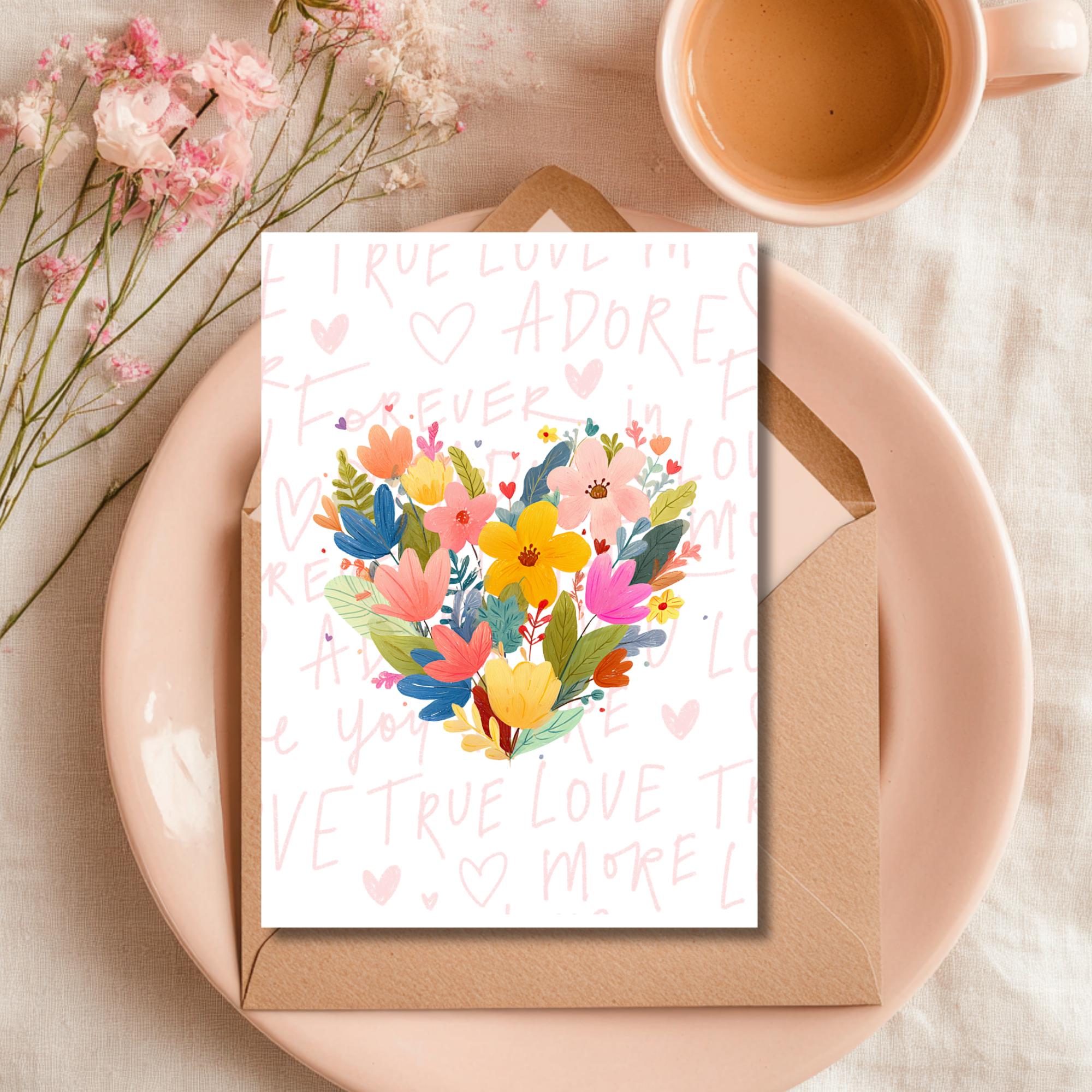 Watercolor Floral Heart Love Card Set | Printable 5x7 (digital Download ...