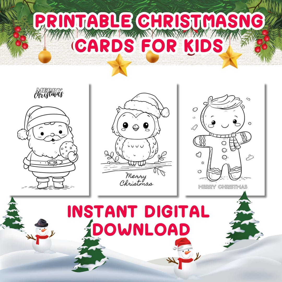 Printable Christmas Coloring Cards for Kids | Holiday DIY (digital ...