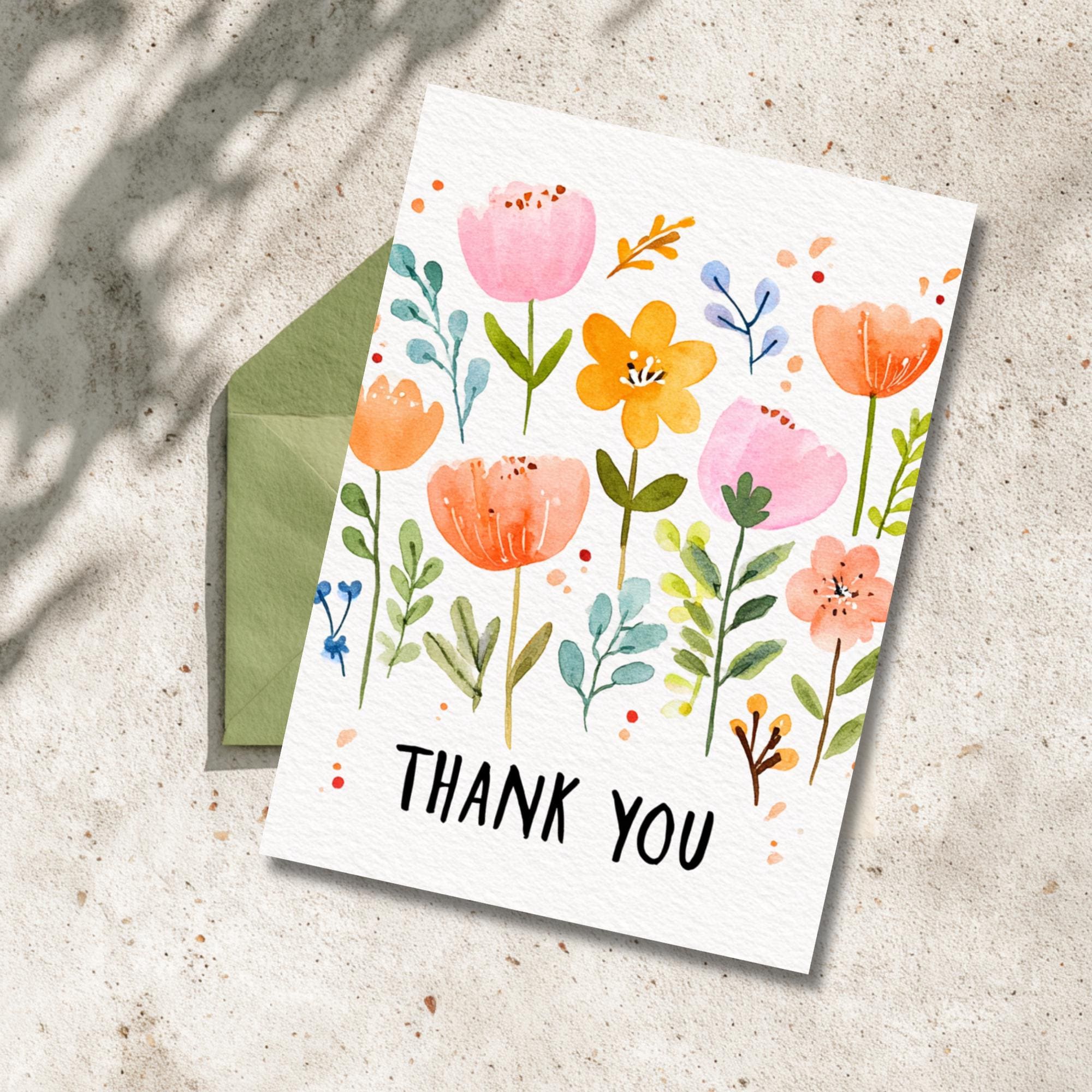 Watercolor Floral Thank You Card | Soft Modern Wildflowers | Printable ...