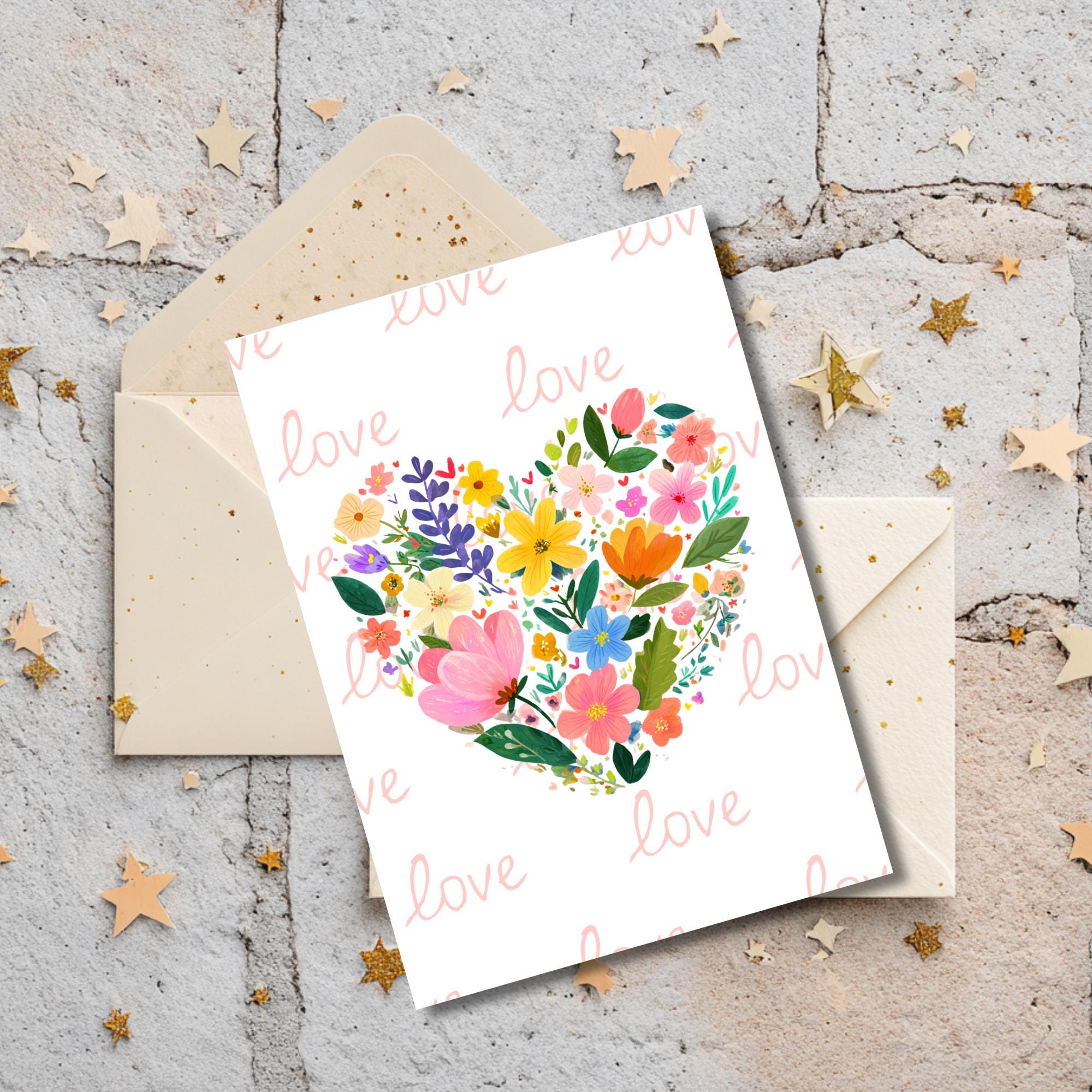 Watercolor Floral Heart Love Card Set | Printable 5x7 (digital Download ...