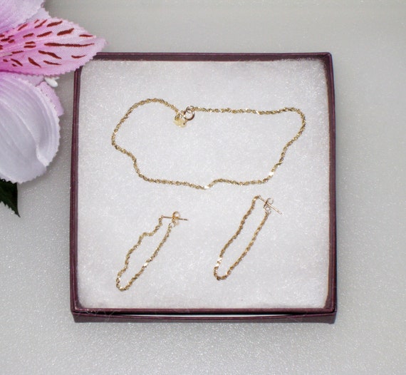 Dainty 7" 10K Gold Rope Bracelet & 14K Earrings F… - image 9