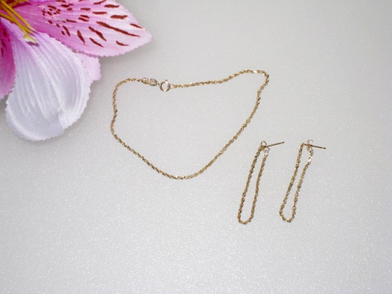 Dainty 7" 10K Gold Rope Bracelet & 14K Earrings F… - image 5