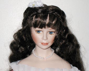 Paradise Galleries "Dena" Doll by Tom Francirek, 17" w/ Stand In Original Box, Black Hair, Cert. of Auth. #1490, A Floral Fantasy Collection