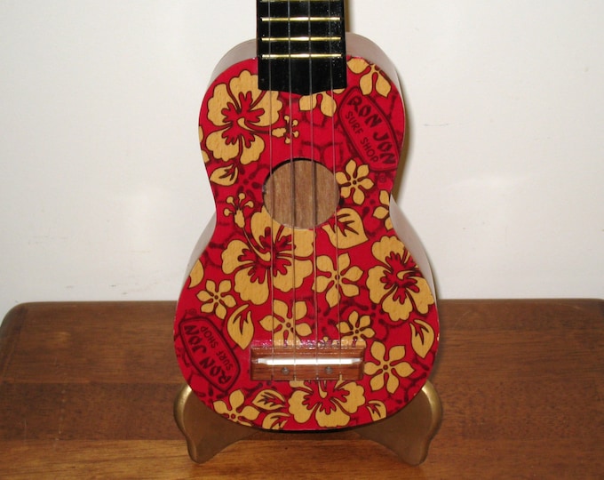 Red RON JON Surf Shop Ukulele / Uke With Tropical Flowers and Ron Jon