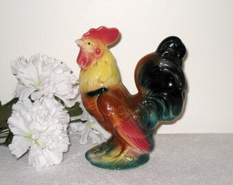 ROYAL COPLEY Ceramic Rooster Figurine, 6.5", Mid Century Farmhouse Decor, Vintage Country Kitchen, Original Label