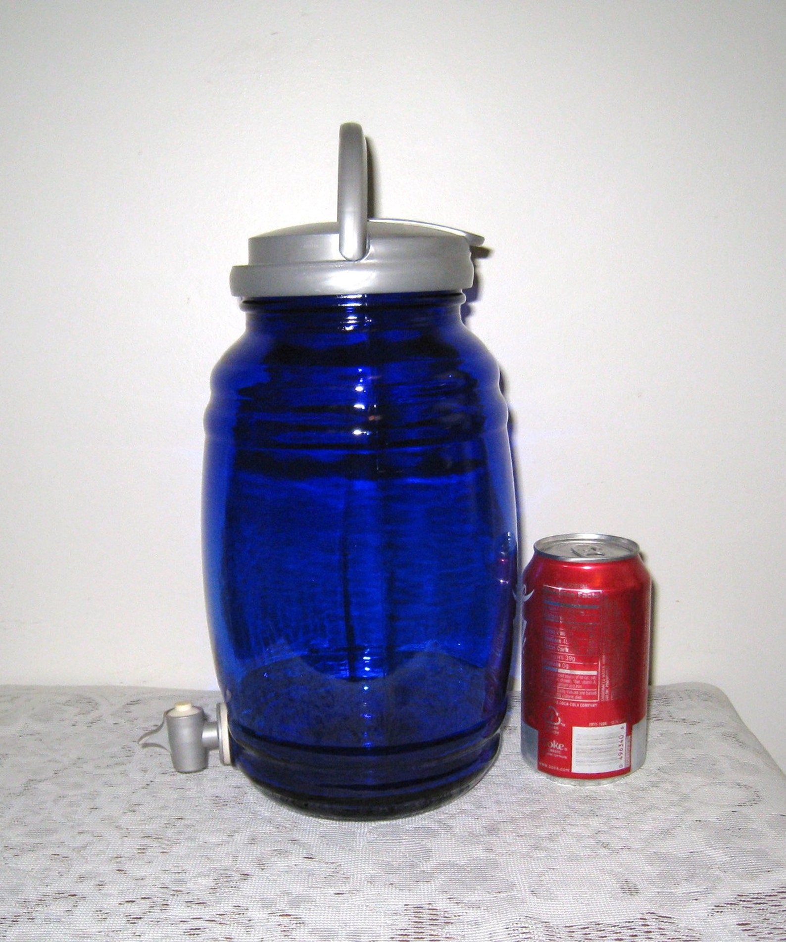 One Gallon Cobalt Blue Glass Drink Dispenser With Lid Handle Etsy