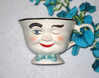 Vintage Bailey's YUM Mug, 1996 Bailey's Irish Cream Promotional Item, 3" H x 4 1/8" W, Ltd. Ed. 1996, Wide Opening, Winking Face