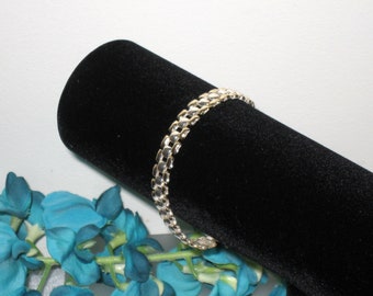 Reversible 3 Row Sterling Link Bracelet, Gold & Silver, 7.5" L x .25" W, Lobster Claw Clasp, 12.6 Gr. Italy, For Him Or Her