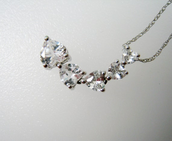 Vintage 10K White Sapphire Hearts Pendant With Da… - image 5