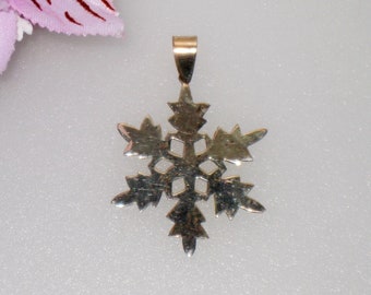 Large Sterling Silver Snowflake Pendant, 1.5 In. Across, 2 1/8 In. Long w/ Bail, Vintage Winter Jewelry, Holiday Gift