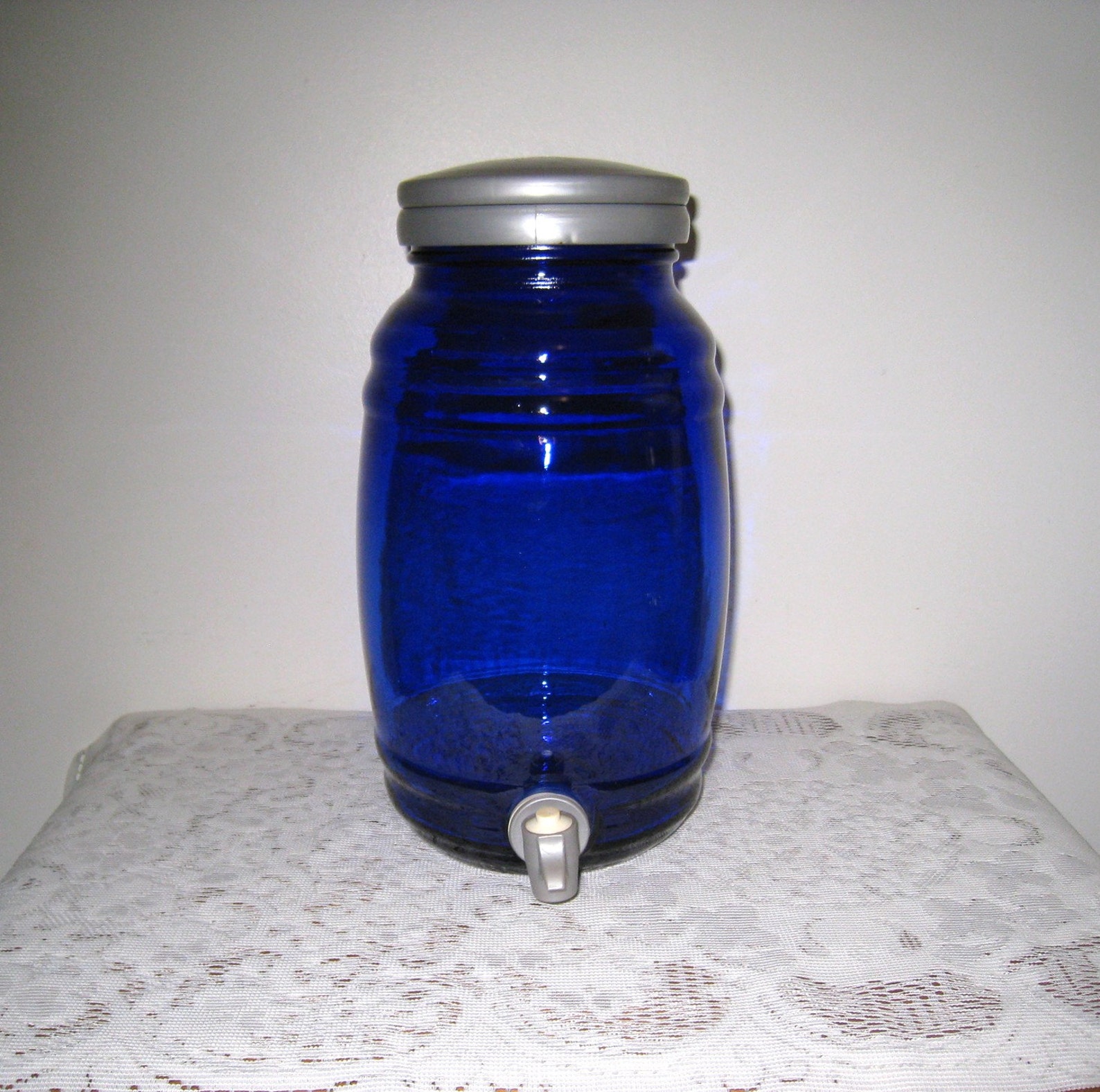 One Gallon Cobalt Blue Glass Drink Dispenser With Lid Handle Etsy
