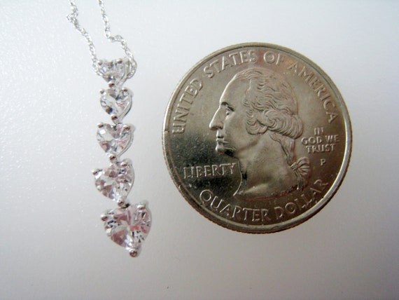 Vintage 10K White Sapphire Hearts Pendant With Da… - image 1