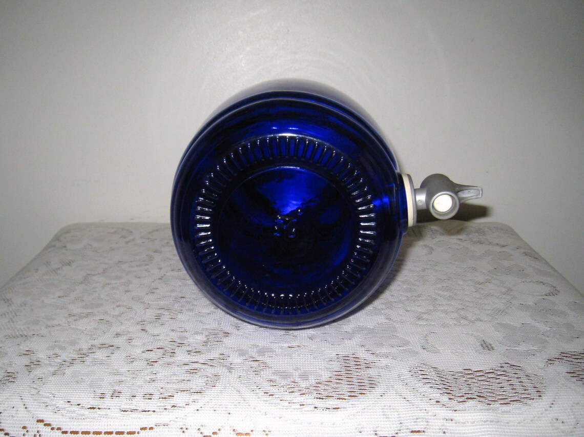 One Gallon Cobalt Blue Glass Drink Dispenser With Lid Handle Etsy
