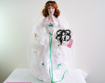 Paradise Galleries "MAUREEN, Irish Bride" Doll by Patricia Rose, 18" w/ Stand, Original Box, Red Hair, Green Eyes, Cert. of Auth. Mint Cond.