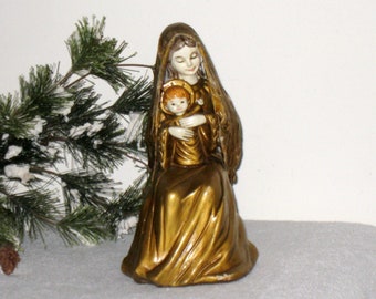 Madonna and Child Paper Mache Figurine, 1950s Mary & Baby Jesus by Schmid Bros., Japan, Vintage Religious Décor, 8 3/8" Tall