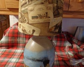Antique Jug Hand-Painted Train and Scene (Vintage Trains Shade) Country Cabin Rustic