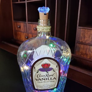 Decorative Crown Royal Vanilla  Lighted Bottle/Diamond Color Changing Top/Fairy Lights in Bottle/For Him/ For Her/ Glass Bottle Lamp/