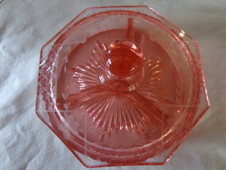 Peach Colored Depression Glass Divided Dish With Etched Etsy