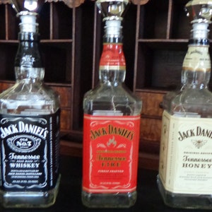3 - Decorative Jack Daniels Solar Lighted Bottles/Fairy Lights in Bottle/For Him/ For Her/ Glass Bottle Lamp/