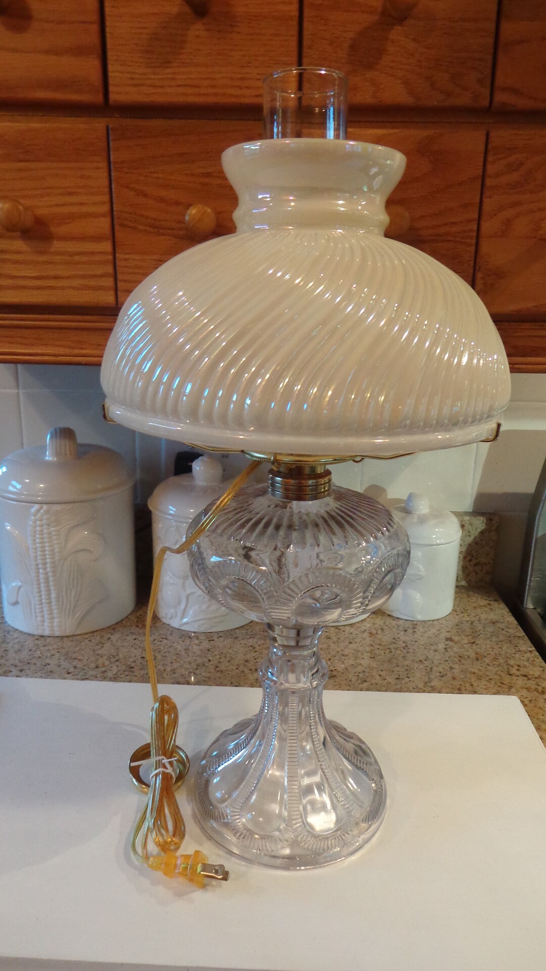 Tall Zipper Loop Oil Lamp With Opalescent Swirl Shade/ Electric Conversion Etsy