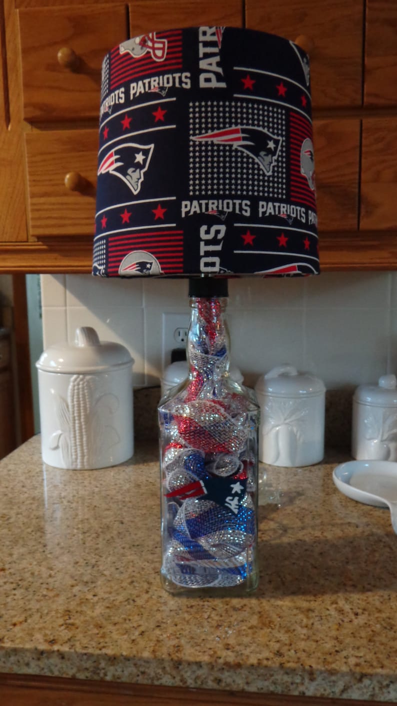 Sports Team Table Desk Lamp Hand Painted New England Patriots Logos Shade