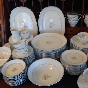 1960s Vintage Noritake &quot;Mayfair&quot; Platinum Trim China #6109 Service for 12 with extras (LOCAL PICKUP ONLY)
