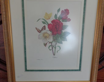 Decorative Vintage Flower Print Matted in Gallery Frame (23" x 19 1/2") Non-Glare Glass