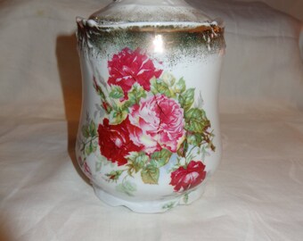 Three Crowns China Cracker Jar with Pink and Red Rose Decoration (Germany)